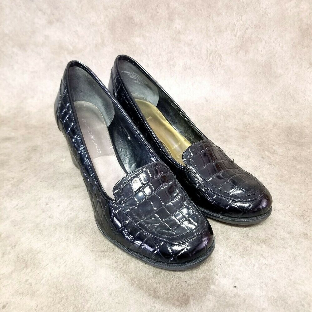 Bandolino Womens DBHINRICH  Size 8.5 Black  Leather Croc Print Slip On 2.5" Heel